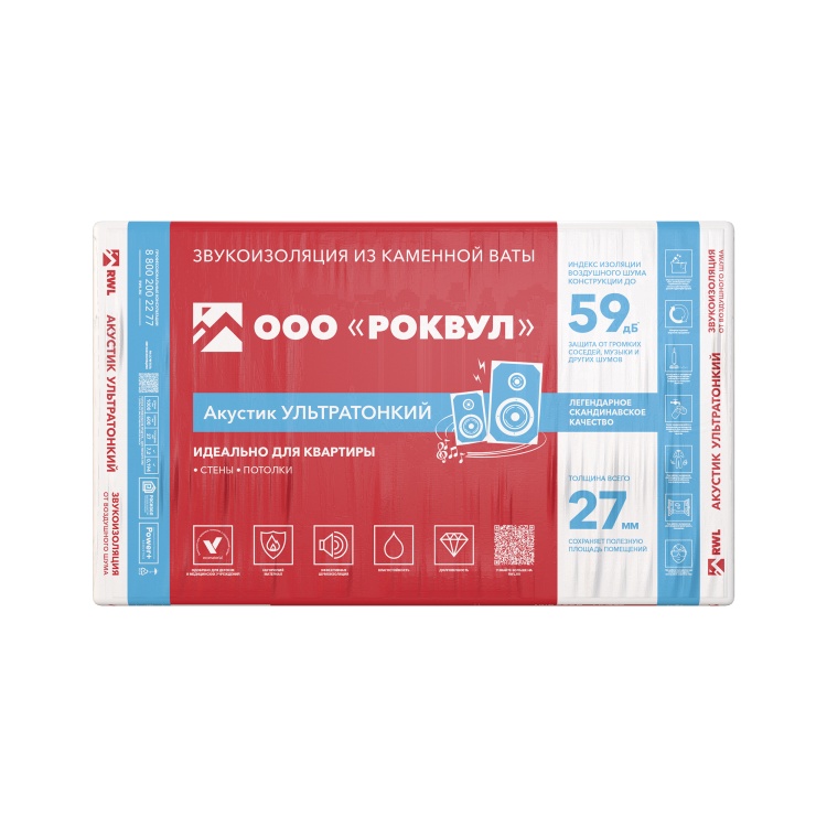 Утеплитель Rockwool Акустик Баттс (GBI) 1000х600х50 мм, 12 шт. уп